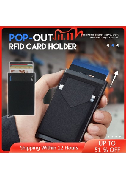 Kemy Rfid Akıllı Cüzdan Kart Sahibinin Metal Ince Ince Erkek Kadın Cüzdan Pop Up Minimalist Cüzdan Küçük Siyah Çanta Metal Vallet (Yurt Dışından)