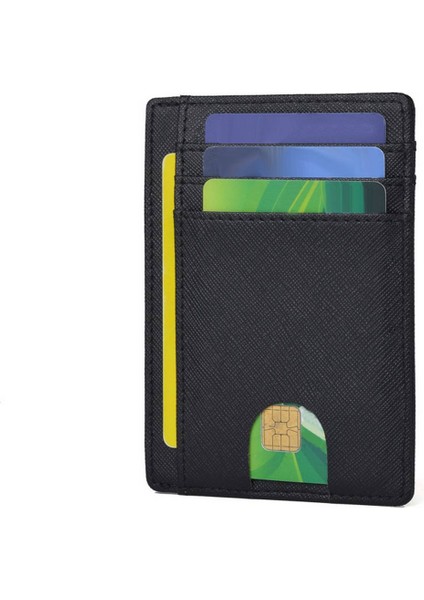 Jınbaolaı Rfid Erkek Cüzdan Küçük Deri Kredi Kartı Tutucu Iş Erkek Mini Cüzdan Bozuk Para Cüzdanı Kadın Siyah Çapraz Doku (Yurt Dışından)