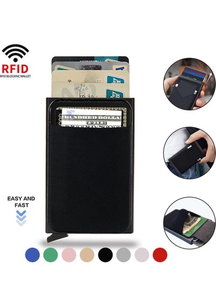 2022 Rfid Akıllı Cüzdan Kart Sahibinin Metal Ince Ince Erkek Kadın Cüzdan Pop Up Minimalist Cüzdan Küçük Siyah Çanta Metal Vallet (Yurt Dışından)