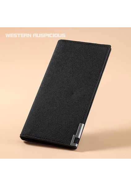 Erkek Cüzdan Siyah/mavi/gri Kanvas Uzun Çanta 12 Yuva + 2 Büyük Pozisyon + 1 Fotoğraf Uçları Iş Kredi Kartı Tutucu Cüzdan Kılıfı (Yurt Dışından) indirimleri