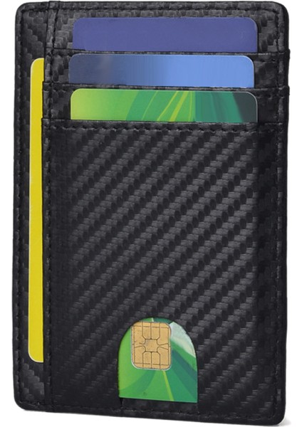Jınbaolaı Rfid Erkek Cüzdan Küçük Deri Kredi Kartı Tutucu Iş Erkek Mini Cüzdan Bozuk Para Cüzdanı Kadın Siyah Karbon Fiber (Yurt Dışından)