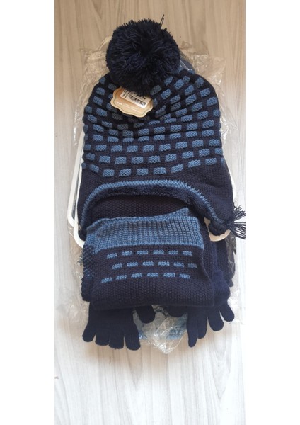 Erkek Çocuk Atkı Bere Eldiven Set ( Mavi- Lacivert )