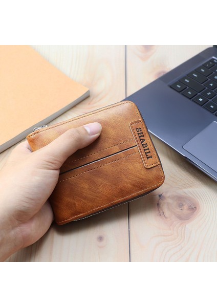 Kore Tarzı Moda Erkek Kısa Cüzdan Klasik Popüler Yatay Büyük Kapasiteli Fermuarlı Çoklu Kart Iş Cüzdanı (Yurt Dışından)