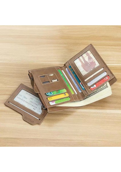 2022 Yeni Erkek Kısa Cüzdan Retro Snap Üç Katlı Cüzdan Çoklu Kart Ehliyet Fermuarlı Bozuk Para Cüzdanı (Yurt Dışından)