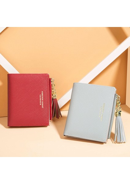 Carrken Kadın Kısa Kore Moda Dikey Çapraz Desen Püskül Fermuarlı Bozuk Para Cüzdanı Kredi Kartı Tutucu (Pembe) (Yurt Dışından) fırsatları