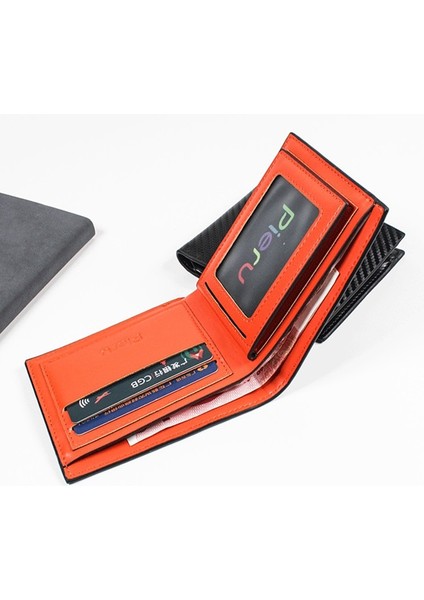 Karbon Fiber Erkek Cüzdan Rfid Kart Tutucu Para Çantası Kısa Iki Katlı Deri Minimalist Cüzdan Erkek Çanta Akıllı Cüzdan Siyah Vallet (Yurt Dışından)