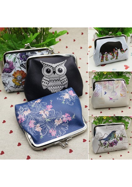 Kadın Mini Baykuş Kuş Çiçek Cüzdan Kart Tutucu Kılıf Bozuk Para Cüzdanı Debriyaj Çanta Çanta (Yurt Dışından) modelleri
