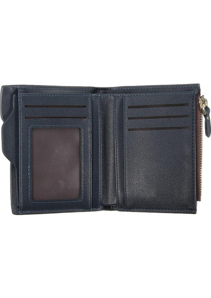 Stil Yumuşak Kısa Erkek Deri Bifold Moda Cüzdan Para Nakit Para Erkek Çanta Kart Mavi (Yurt Dışından)