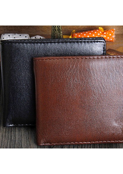 Erkek Suni Deri Cüzdan Para Kartı Para Tutucu Yatay Bifold Ince Çanta (Yurt Dışından)