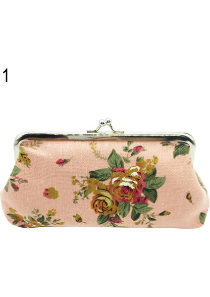 Microgood Vintage Çiçek Kanvas Öpücük Toka Kadın Uzun Çanta Telefon Kartı Nakit Tutucu Cüzdan (Yurt Dışından)