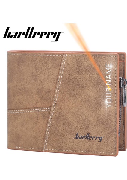 Baellerry Yeni Kısa Erkek Cüzdan Adı Kazınmış Marka Erkek Cüzdan Klasik Ince Kart Tutucu Yüksek Kalite Lüks Küçük Erkek Çanta (Yurt Dışından)