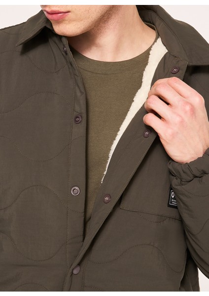 Yeşil Erkek Çıtçıtlı Kapitone Mont FOA404870 Quılted Sherpa Jacket modelleri