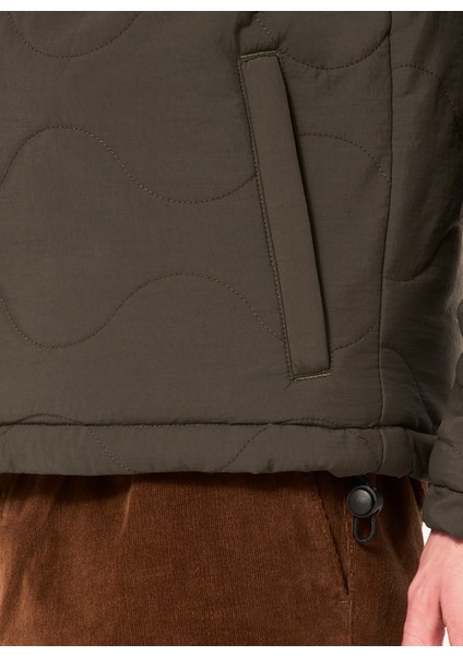 Yeşil Erkek Çıtçıtlı Kapitone Mont FOA404870 Quılted Sherpa Jacket fırsatları