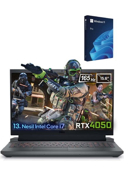 Gaming G15 5530  Intel Core I7-13650HX 16GB  1tb SSD RTX4050 6gb  15.6 Inç 165 Hz Full Hd Gaming Laptop +  Microsoft Windows 11 Pro 64 Bit Türkçe USB Kutu G155530010 _W161TB