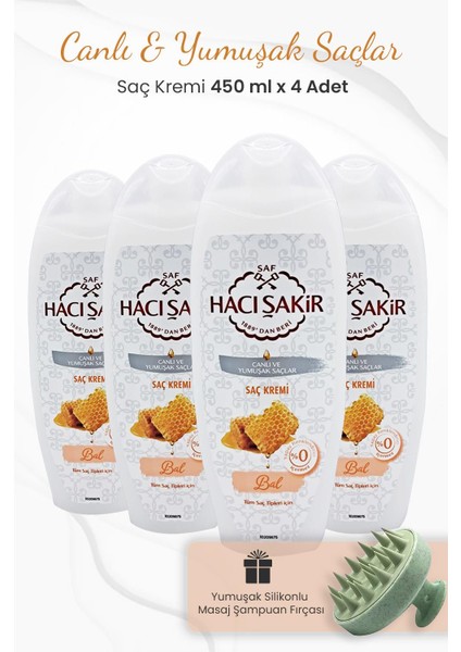 Bal Saç Kremi Canlı ve Yumuşak Saçlar 450 ml x 3 Adet ve Şampuan Fırçası Yeşil