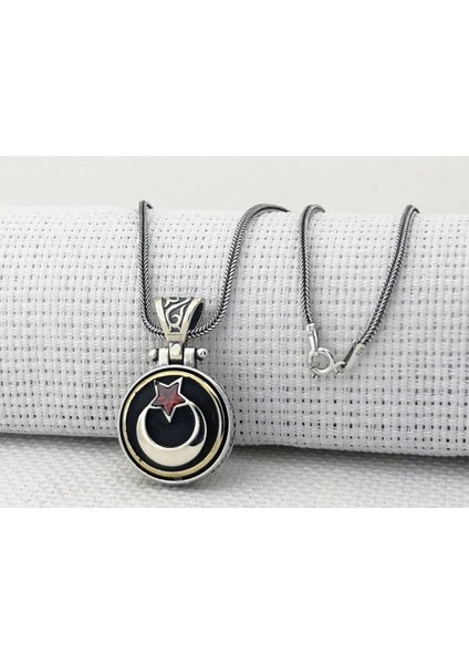 Ayyıldız Tasarımlı Ortası Dönen 925 Ayar Gümüş Kolye
