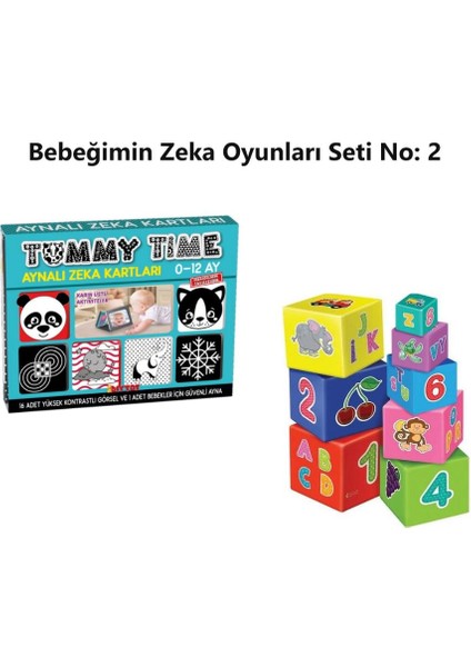 Bebeğimin Zeka Oyunları Seti  No:2  Tummy Time - Aynalı Zeka Kartları - Eğitici Denge Kule