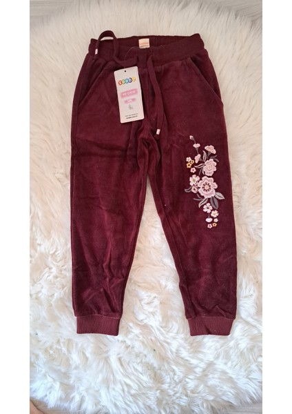 Kız Çocuk Örme Kadife Pantolon Bordo