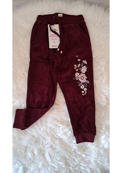 Kız Çocuk Örme Kadife Pantolon Bordo