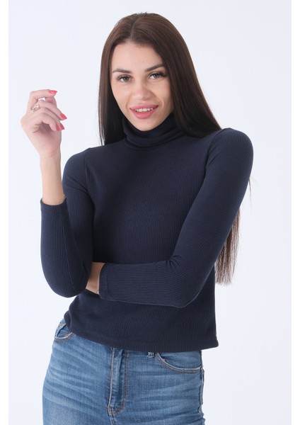 Lacivert Örme Boğazlı Kazak 0103011.02 modelleri
