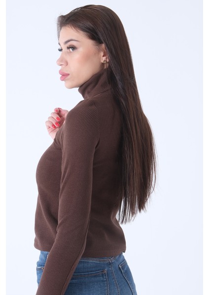 Kahve Örme Boğazlı Kazak 0103011.05 modelleri