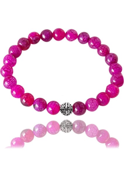Sertifikalı Damarlı Pembe Akik Taşı Bileklik - Gümüş Aparatlı