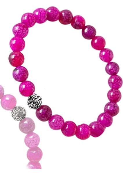 Sertifikalı Damarlı Pembe Akik Taşı Bileklik - Gümüş Aparatlı fiyatları