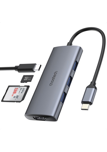 7'si 1 Arada Çok Bağlantı Noktalı USB C Tipi Adaptörü HUB-M19-GY