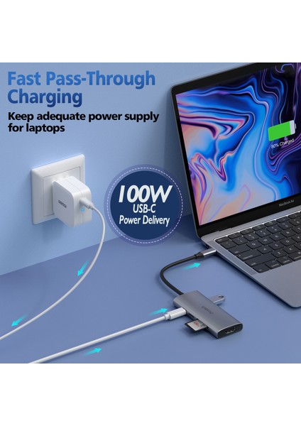 7'si 1 Arada Çok Bağlantı Noktalı USB C Tipi Adaptörü HUB-M19-GY