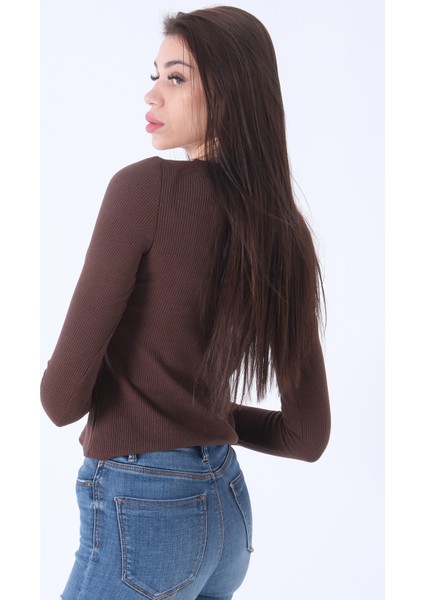 Kahve Örme V Yaka Kazak 0103012.05 modelleri