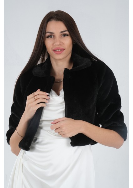 Siyah Bebe Yaka Peluş Bolero 0105134.01