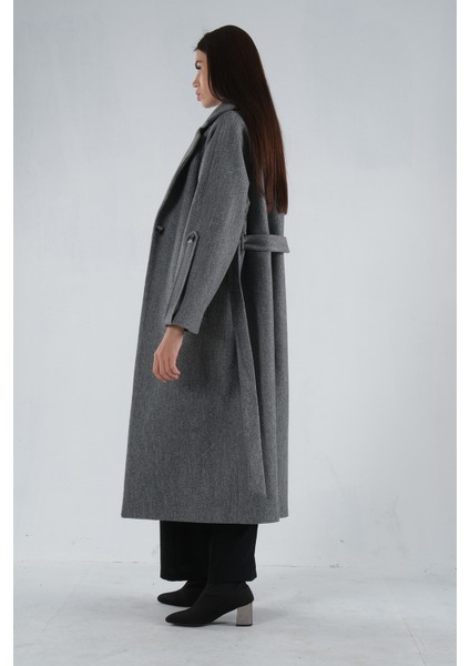 Gri Önden Düğmeli Oversize Örme Kaşe Kaban 0108081.06 fırsatları