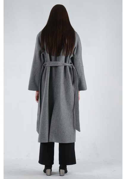 Gri Önden Düğmeli Oversize Örme Kaşe Kaban 0108081.06 indirimleri