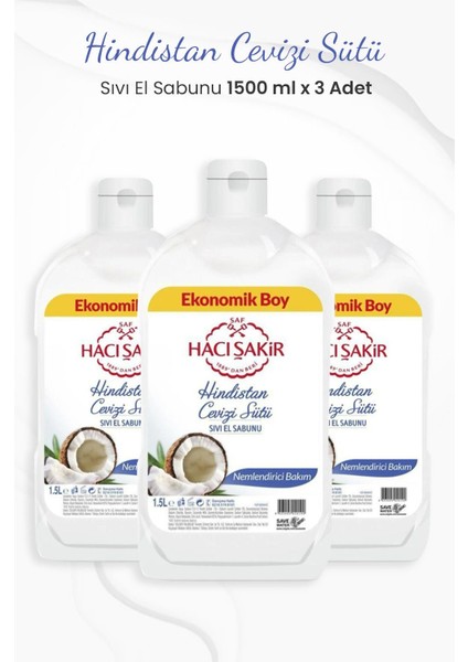 Hindistan Cevizi Nemlendirci Sıvı El Sabunu 1500 ml x 3 Adet