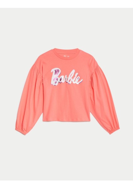 Marks & Spencer Saf Pamuklu Uzun Kollu Barbie™ T-Shirt