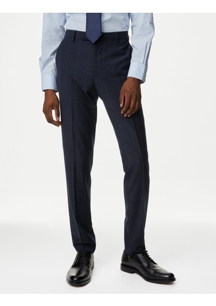 Slim Fit Ekose Desenli Yün Pantolon fiyatları