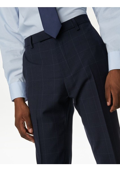 Slim Fit Ekose Desenli Yün Pantolon modelleri