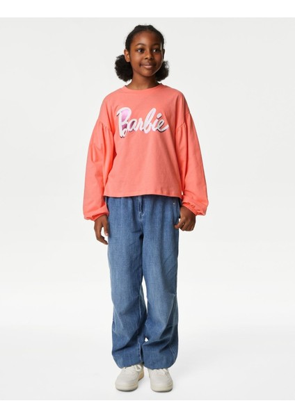 Marks & Spencer Saf Pamuklu Uzun Kollu Barbie™ T-Shirt