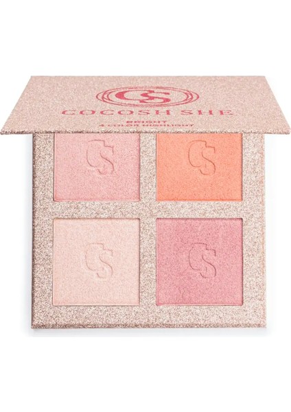Bright 4 Renk Aydınlatıcı Highlighter Paleti, Yüksek Pigmentasyon, Yumuşak Doku, Gün Boyu Kalıcılık