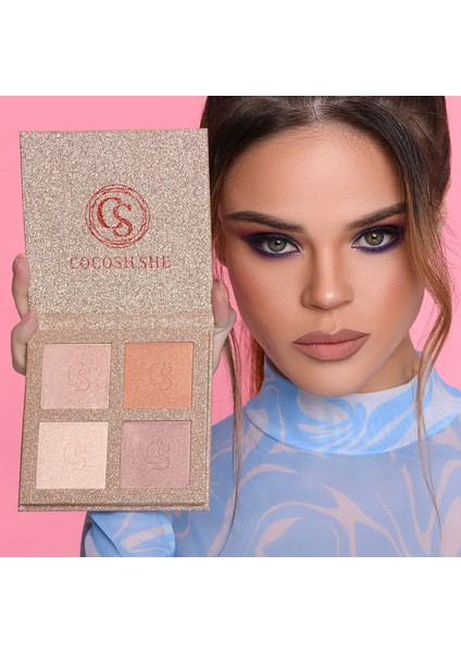 Bright 4 Renk Aydınlatıcı Highlighter Paleti, Yüksek Pigmentasyon, Yumuşak Doku, Gün Boyu Kalıcılık