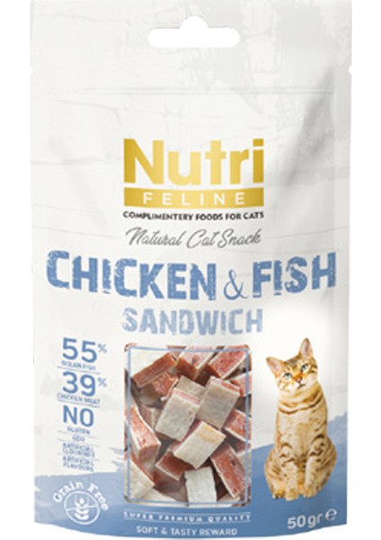 Nutri Feline Tahılsız 50 gr Tavuk Balık Etli Sandvic Kedi Ödülü 12 Adet