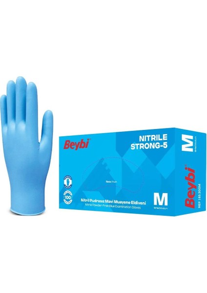 Strong-5 Pudrasız Mavi Nitril Muayene Eldiveni 100 Adet M