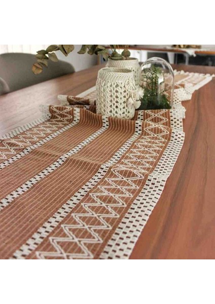 Pamuklu Şal Motif Dantel Örgü Runner 35X150