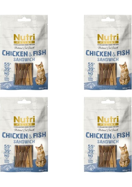 Nutri Feline Tahılsız 50 gr Tavuk Balık Etli Sandvic Kedi Ödülü 4 Adet