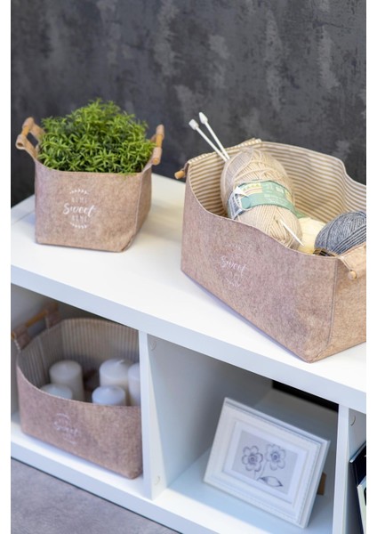Keçe Tahta Saplı Düzeleyici Sepet - Çok Amaçlı Saklama Organizer Kutu Maxi Kahverengi 25x18x15Cm - 103709 fiyatları
