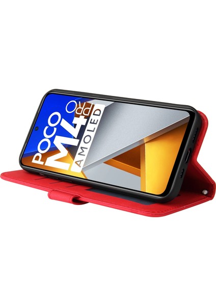 Xiaomi Poco M4 Için Pro Tree Desen Metal Düğmesi Deri Deri Telefon Kılıfı Çarpışma Karşıtı Stand Cüzdan Kapağı Strap-Red ile (Yurt Dışından) fırsatları