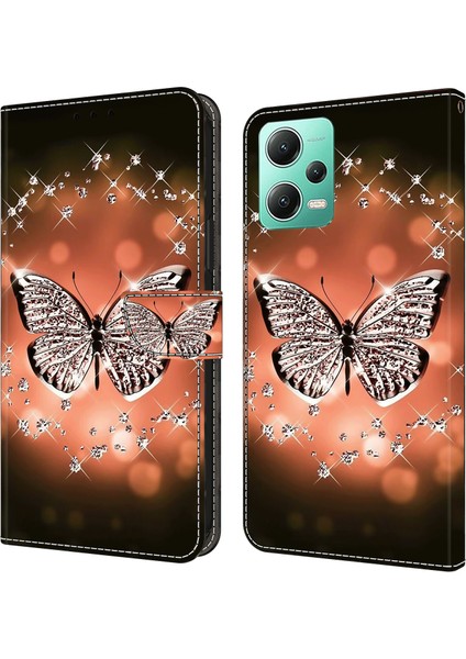 Xiaomi Redmi Için Telefon Kılıfı Not 12 5g (Çin)/(Hindistan)/(Global)/poco X5 5g, Pu Deri 3D Desen Stand Stand Flip Cüzdan Kapak Crystal Kelebek (Yurt Dışından) fiyatları