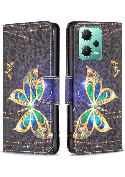 Xiaomi Redmi Için Note 12 5g (Global)/(Hindistan)/(Çin)/poco X5 5g Deri Cüzdan Telefon Kılıf Desen Baskı Stand Kapak-Yahudi Kelebek (Yurt Dışından)