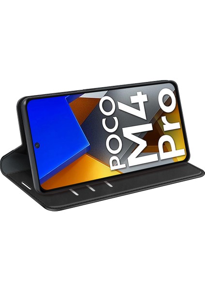Xiaomi Için Poco M4 Pro 4g Manyetik Otomatik Absorbed Stand Kapak Cilt Touch Hissed Pu Deri Cüzdan Telefon Vaka-Black (Yurt Dışından) indirimleri