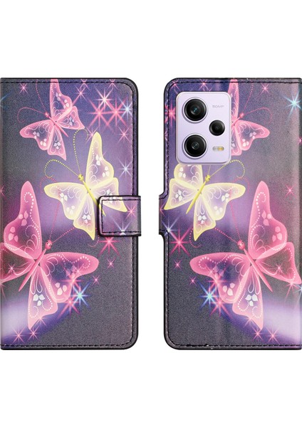 Xiaomi Redmi Için Note 12 5g (Global)/(Hindistan)/(Çin)/poco X5 5g Desen Baskı Cüzdan Telefon Kılıfı Pu Deri Stand Flip Cover-Sparkle Kelebek (Yurt Dışından) fiyatları
